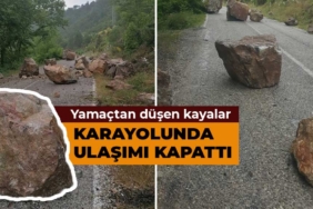Kütahya'da kara yoluna düşen kayalar ulaşımı aksattı