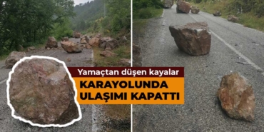 Kütahya'da kara yoluna düşen kayalar ulaşımı aksattı