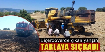 Kütahya'da biçerdöverde çıkan yangın 7 dönümlük tarlayı kül etti
