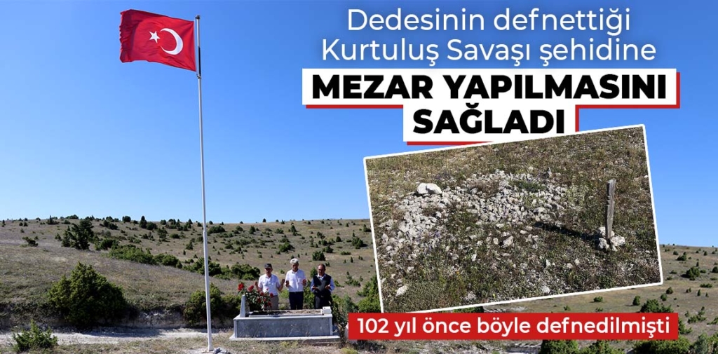 Kütahya'da Şehidin mezarı yaptırıldı, Türk bayrağı dikildi