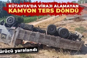 Kütahya’da devrilen kamyonun sürücüsü yaralandı